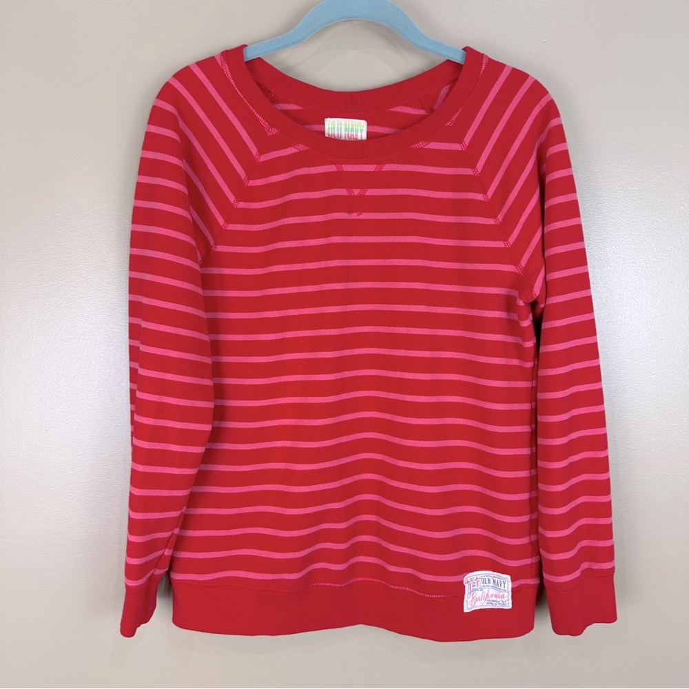Old Navy California Red & Pink Striped Sweatshirt Long Sleeve Top Medium